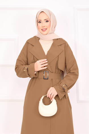 Seyyar Kuşaklı Kolları Ayarlanan Trençkot Taba - Thumbnail