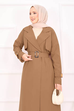 Seyyar Kuşaklı Kolları Ayarlanan Trençkot Taba - Thumbnail