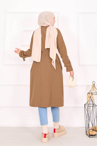 Seyyar Kuşaklı Kolları Ayarlanan Trençkot Taba - Thumbnail