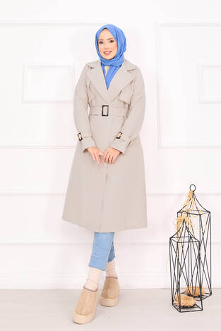 Seyyar Kuşaklı Kolları Ayarlanan Trençkot Taş - Thumbnail