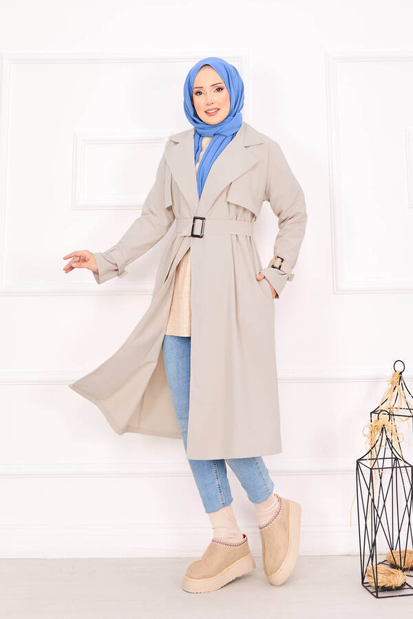 Seyyar Kuşaklı Kolları Ayarlanan Trençkot Taş - 6