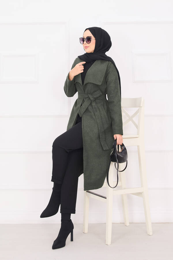 MD - Seyyar Kuşaklı Şal Yaka Kaşe Kaban Haki
