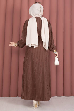 Seyyar Kuşaklı Zaranur Elbise Kahve - Thumbnail