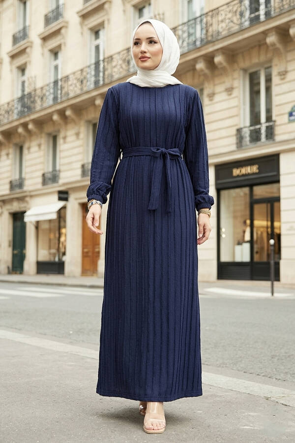 Tkm - Seyyar Kuşaklı Zaranur Elbise Lacivert