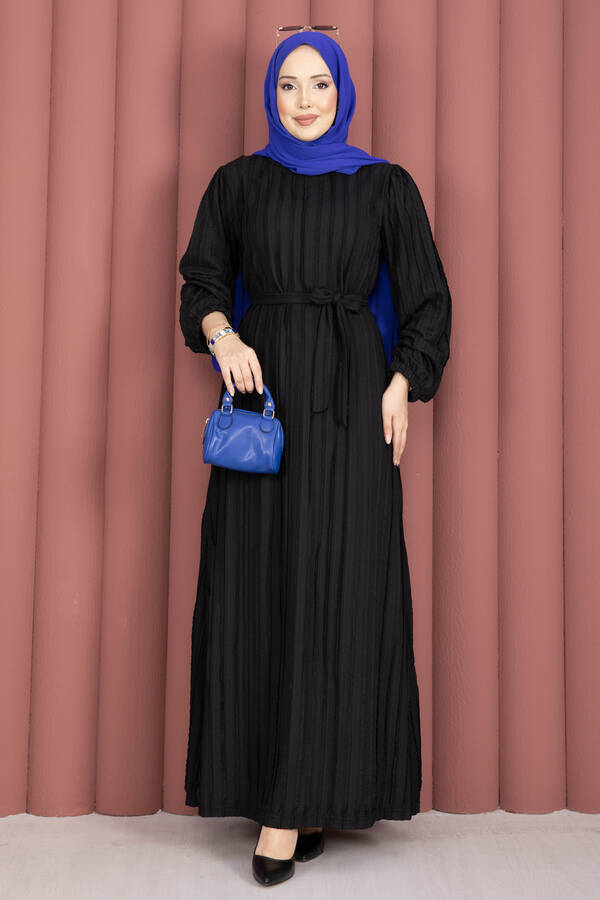 Tkm - Seyyar Kuşaklı Zaranur Elbise Siyah
