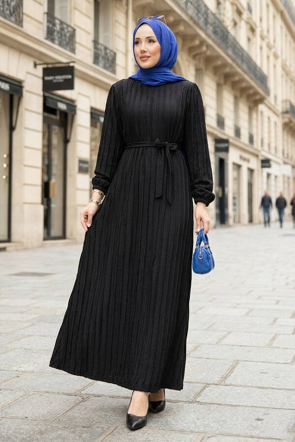 Tkm - Seyyar Kuşaklı Zaranur Elbise Siyah