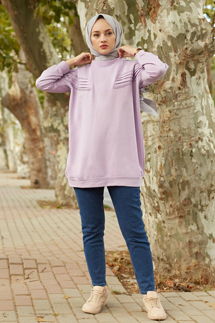 SAG Dantel Detaylı Spor Tunik 6131-3 Lila - Thumbnail
