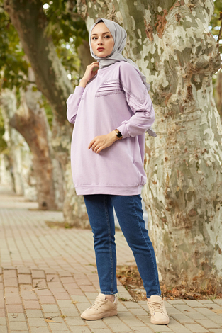 SAG Dantel Detaylı Spor Tunik 6131-3 Lila - Thumbnail