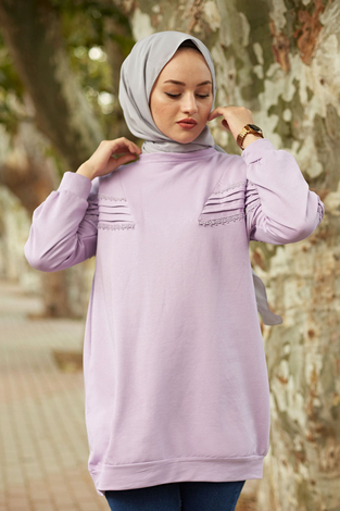 SAG Dantel Detaylı Spor Tunik 6131-3 Lila - Thumbnail