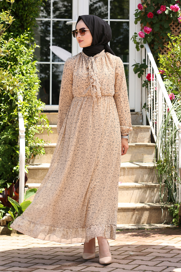 SB - Şifon Kravatlı Elbise 180SB-8285 Camel