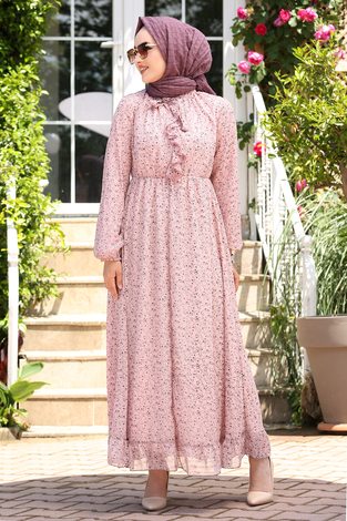 Şifon Kravatlı Elbise 180SB-8285 Pembe - Thumbnail