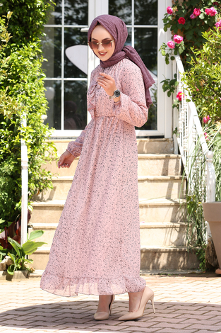 Şifon Kravatlı Elbise 180SB-8285 Pembe - Thumbnail