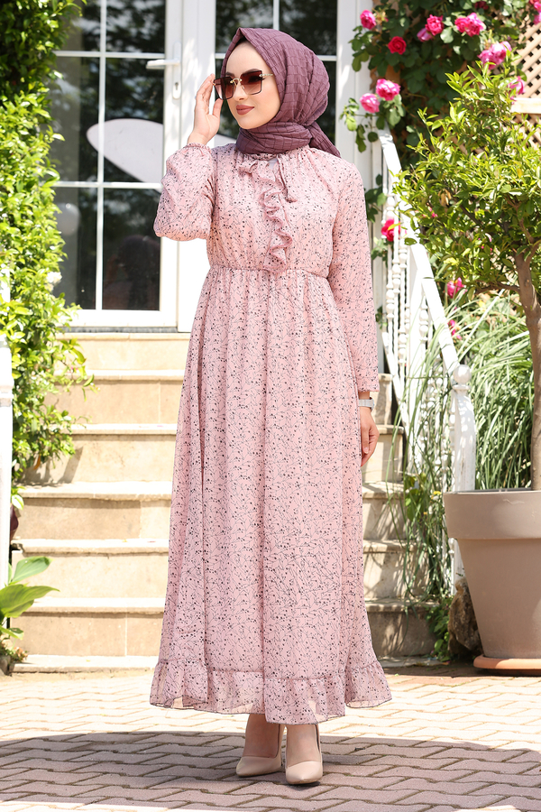 SB - Şifon Kravatlı Elbise 180SB-8285 Pembe