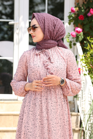 Şifon Kravatlı Elbise 180SB-8285 Pembe - Thumbnail