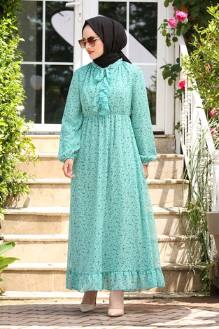 Şifon Kravatlı Elbise 180SB-8285 Su Yeşili - Thumbnail