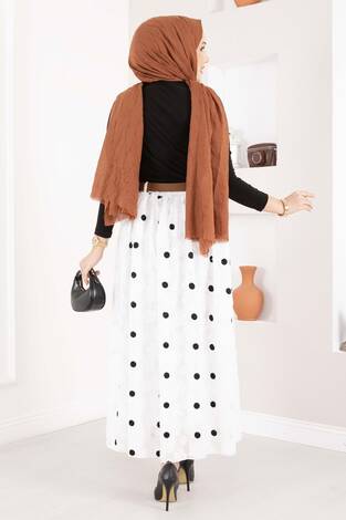 Şifon Puantiyeli Balon Etek Beyaz - Thumbnail