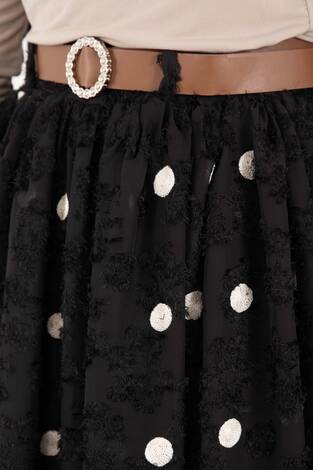Şifon Puantiyeli Balon Etek Siyah - Thumbnail