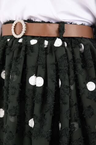 Şifon Puantiyeli Balon Etek Zümrüt - Thumbnail