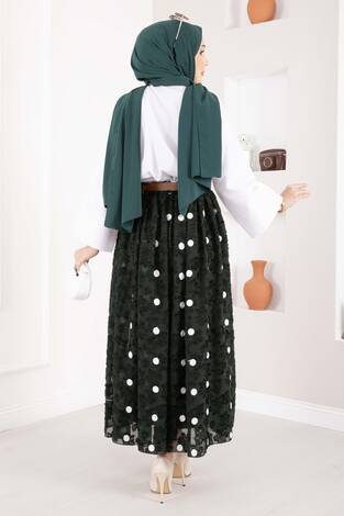 Şifon Puantiyeli Balon Etek Zümrüt - Thumbnail