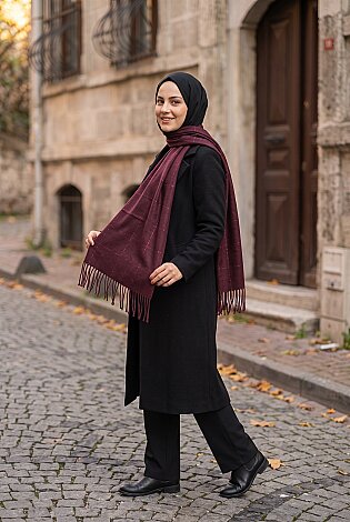 Sim Detaylı Omuz Şalı Bordo - 2