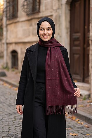 Sim Detaylı Omuz Şalı Bordo 