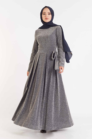 Simli Elbise 100MD1644 Gri - Thumbnail