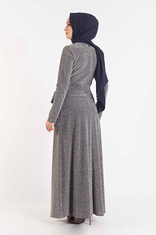 Simli Elbise 100MD1644 Gri - Thumbnail