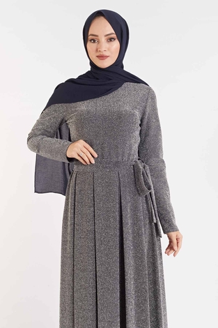 Simli Elbise 100MD1644 Gri - Thumbnail