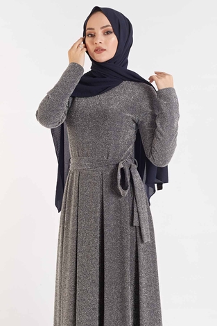 Simli Elbise 100MD1644 Gri - Thumbnail