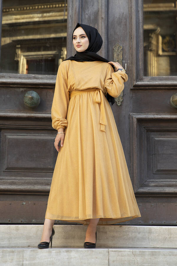 Simli Tesettür Abiye Elbise 100MD-10210-1