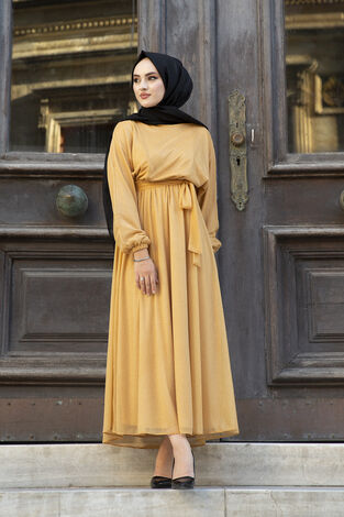 Simli Tesettür Abiye Elbise 100MD-10210-1 - Thumbnail