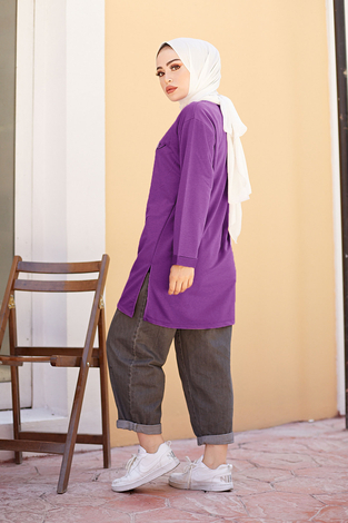Simple Sweat-Tunik 9792-30 Mor - Thumbnail