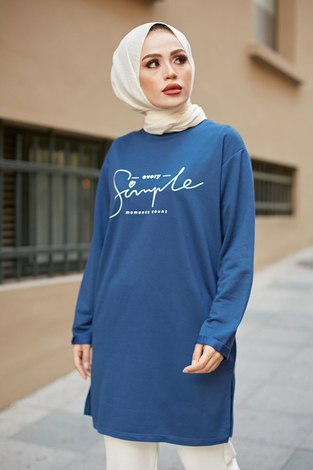 Simple Sweat-Tunik 9792-32 İndigo - Thumbnail