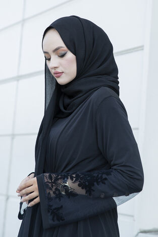 Siyah İşlemeli Abaya 16380-4 - Thumbnail