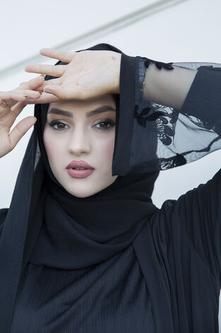 Siyah İşlemeli Abaya 16380-4 - Thumbnail