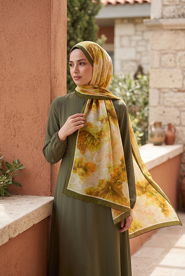 Soft Floral  Şal Serisi Haki