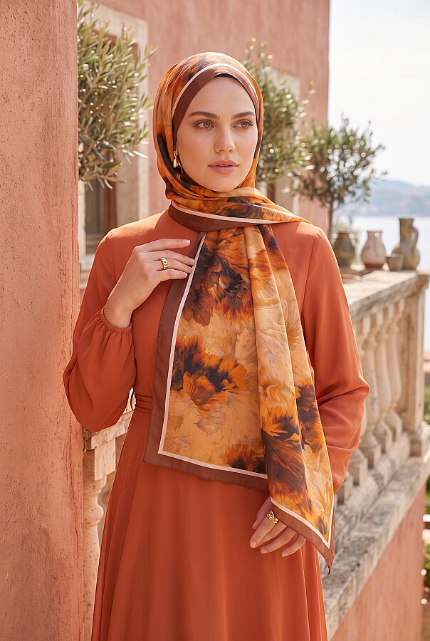 Soft Floral  Şal Serisi Kahve (1)