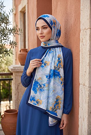 Soft Floral Şal Serisi Lacivert - 1