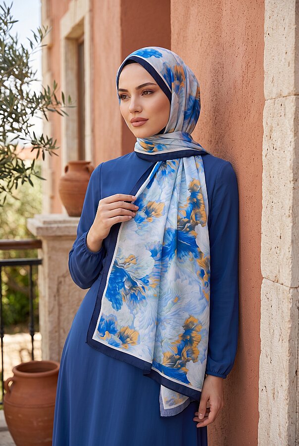 Soft Floral  Şal Serisi Lacivert
