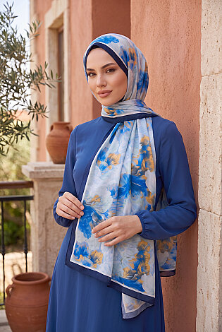 Soft Floral Şal Serisi Lacivert - 2