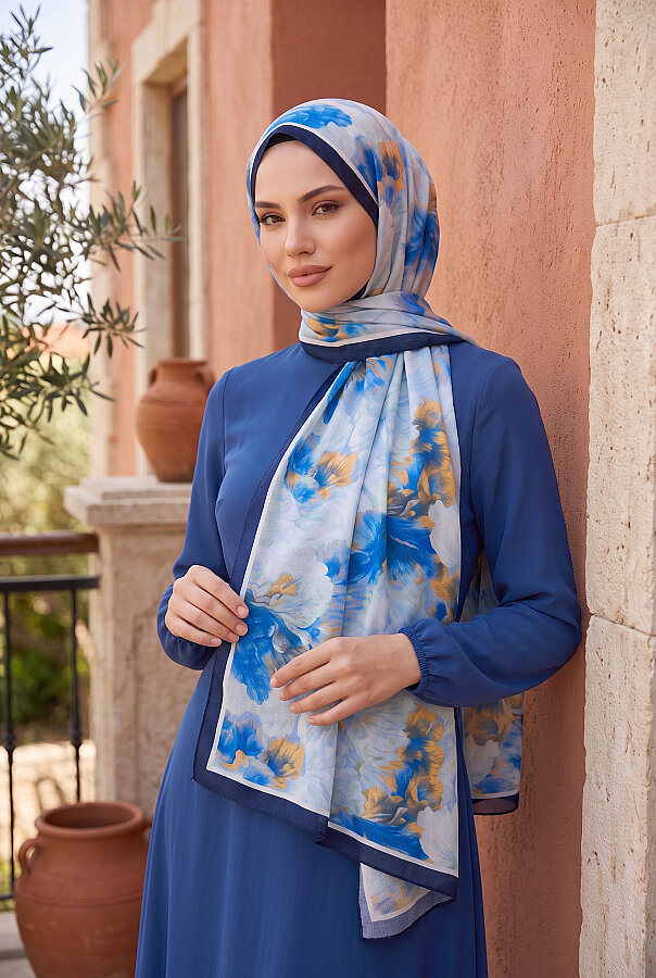 Soft Floral  Şal Serisi Lacivert (1)