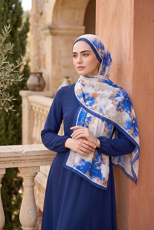 Soft Floral  Şal Serisi Mavi (1)