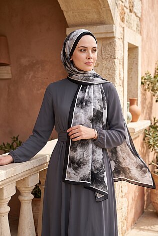 Soft Floral Şal Serisi Siyah - 1