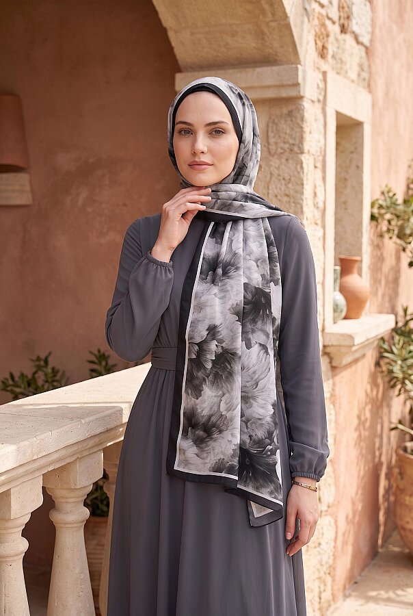 Soft Floral  Şal Serisi Siyah (1)