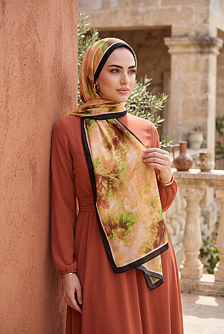 Soft Floral Şal Serisi Siyah-Turuncu