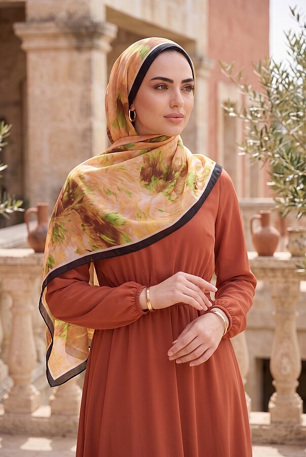 Soft Floral  Şal Serisi Siyah-Turuncu (1)