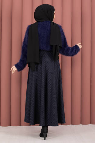 Soft Pötikare Desenli Etek İndigo - Thumbnail