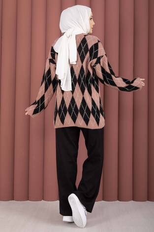 Softie Baklava Desenli Triko Kazak Gülkurusu - Thumbnail