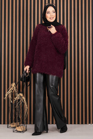 Softy Peluş Dokulu Triko Kazak Bordo - Thumbnail