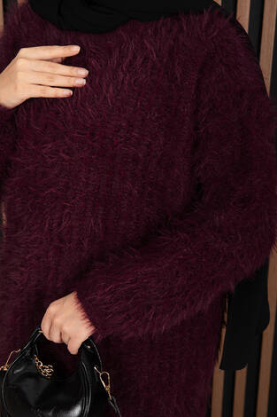 Softy Peluş Dokulu Triko Kazak Bordo - Thumbnail